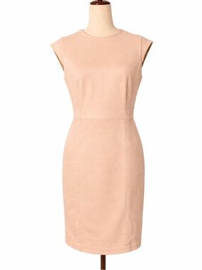 Ann Taylor Pale pink ultrasuede sheath dress. Cap sleeves, midi pencil skirt- 8